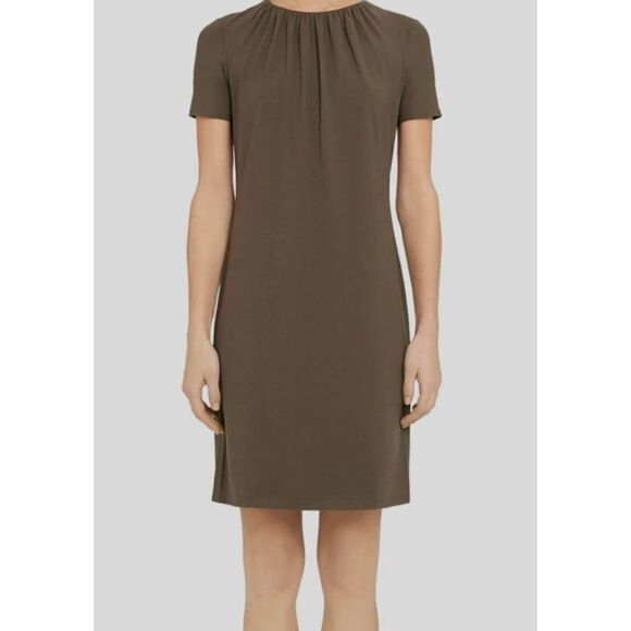 Theory Women's Ash Gather Tee Ruched Neck Short Sleeve Midi Slip Dress Size M - Picture 3 of 11
